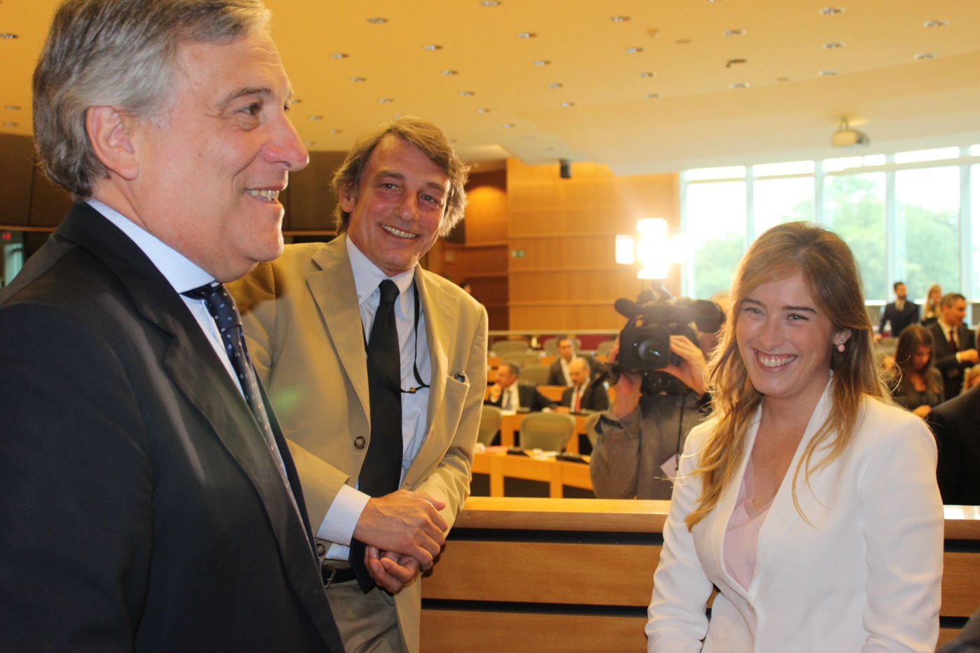 Antonio Tajani, David Sassoli e Maria Elena Boschi