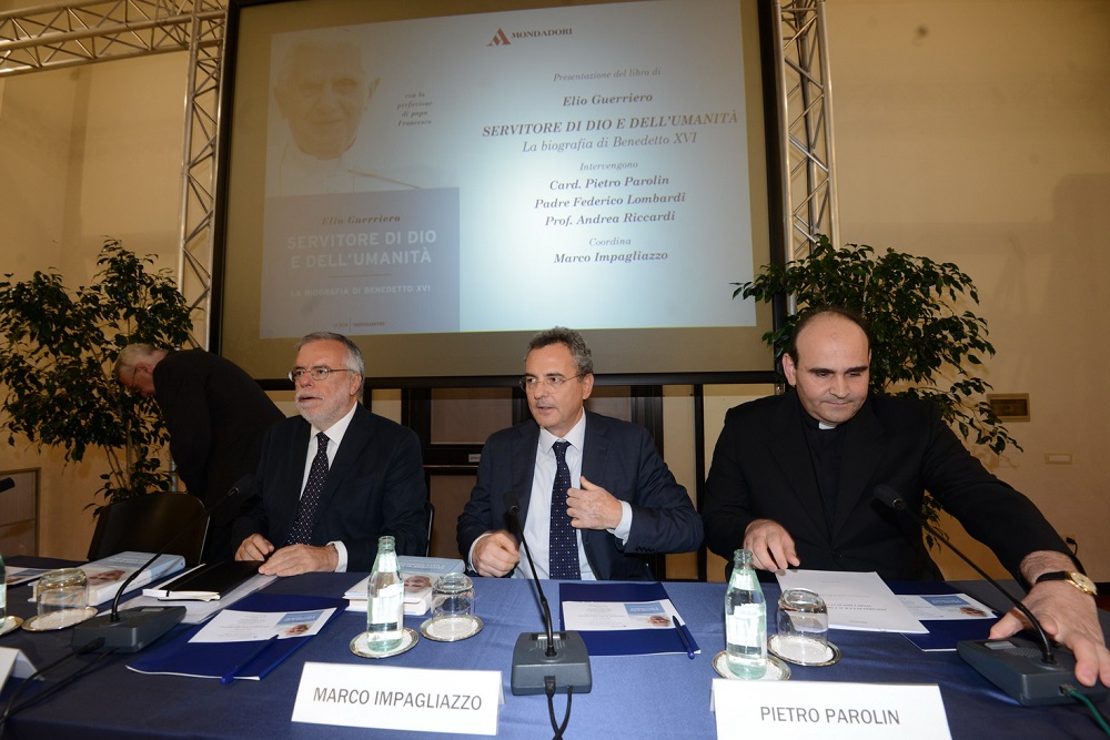 Padre Federico Lombardi, Andrea Riccardi, Marco Impagliazzo e monsignor Paolo Borgia