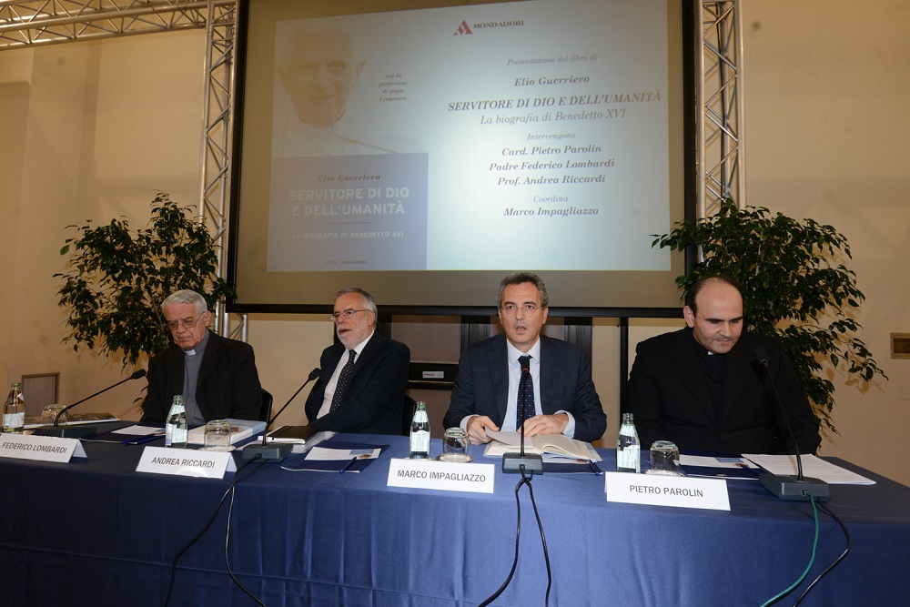Padre Federico Lombardi, Andrea Riccardi, Marco Impagliazzo e monsignor Paolo Borgia