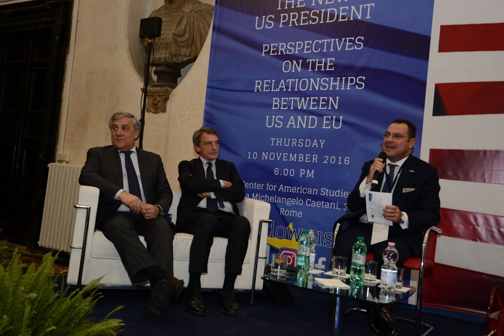 Antonio Tajani, David Sassoli e Paolo Messa