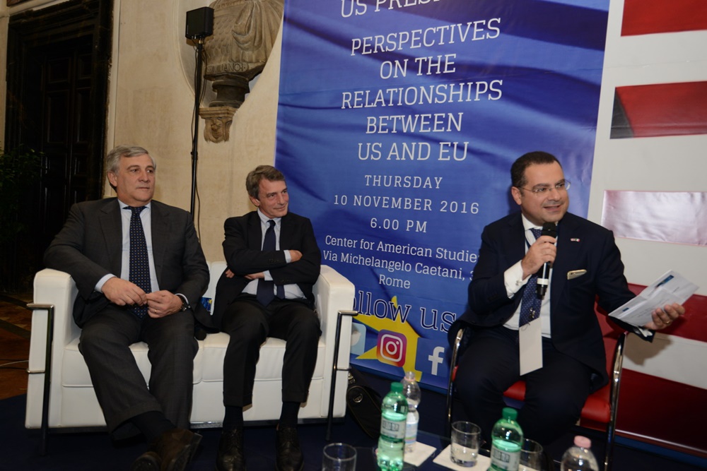 Antonio Tajani, David Sassoli e Paolo Messa
