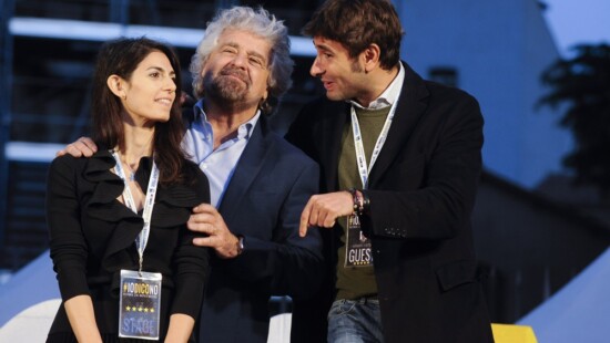 Virginia Raggi, Beppe Grillo e Alessandro Di Battista