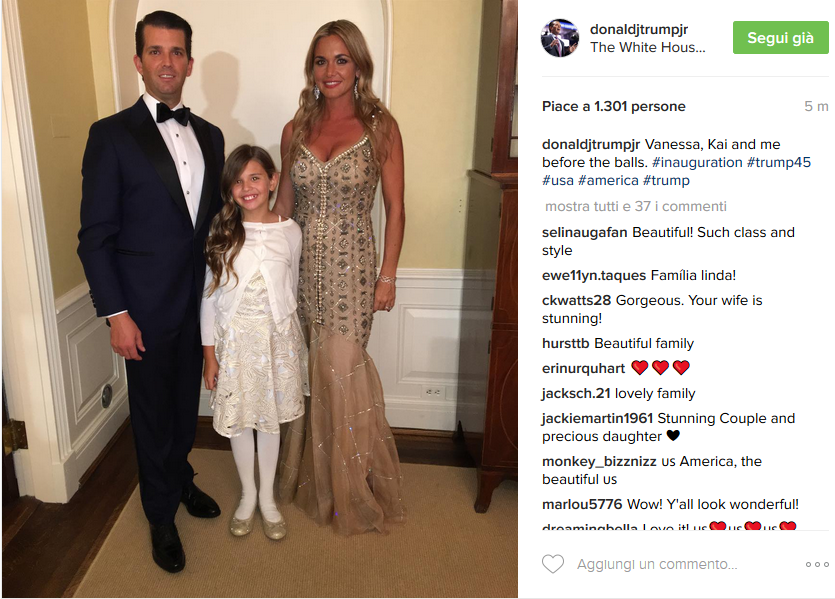 Donald Trump Jr., la moglie Vanessa e la figlia Kai - Instagram