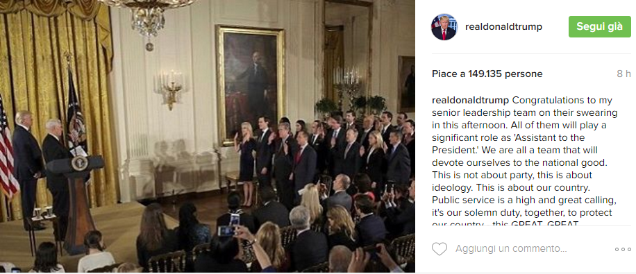 Donald Trump e la squadra di governo - Instagram