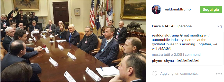 Donald Trump incontra i vertici dell'auto - Instagram