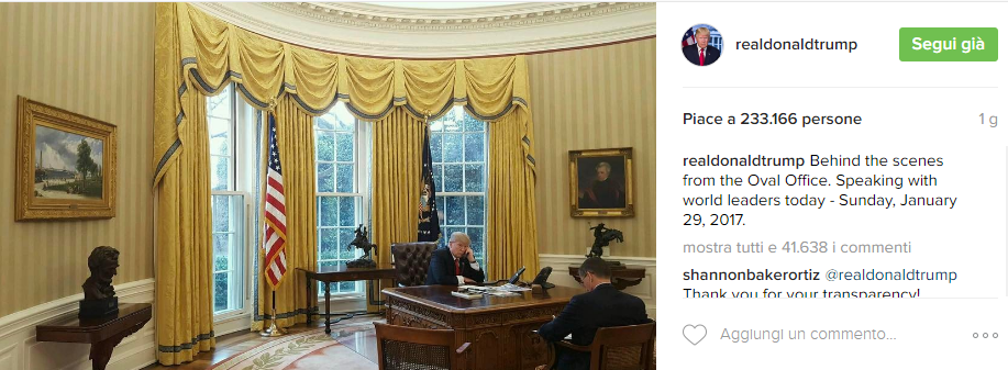 Donald Trump nell'ufficio ovale 3 - Instagram