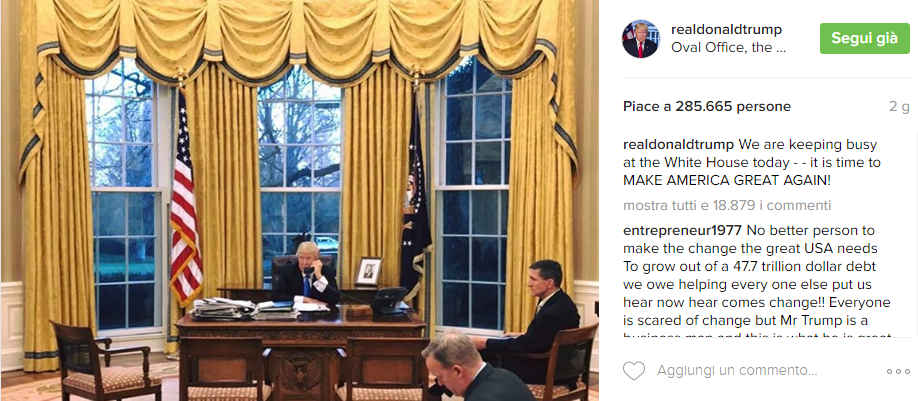Donald Trump nell'ufficio ovale - Instagram