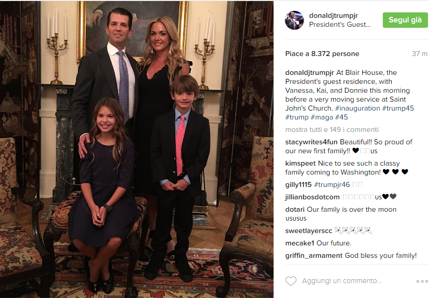 Donald Trump Jr, la moglie Vanessa e i figli - Instagram