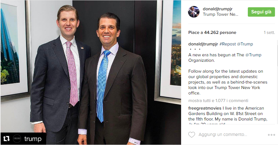 Eric e Donald Trump Jr. a Trump Tower - Instagram