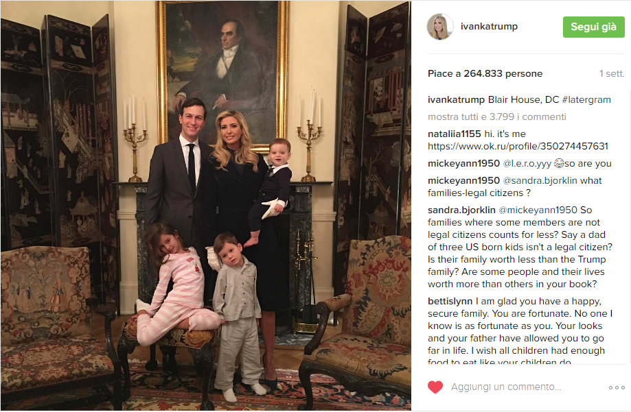 Ivanka Trump, Jared Kushner e i figli alla Blair House Dc - Instagram