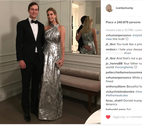 Jared Kushner e Ivanka Trump alla cena dell’Alfalfa Club - Instagram