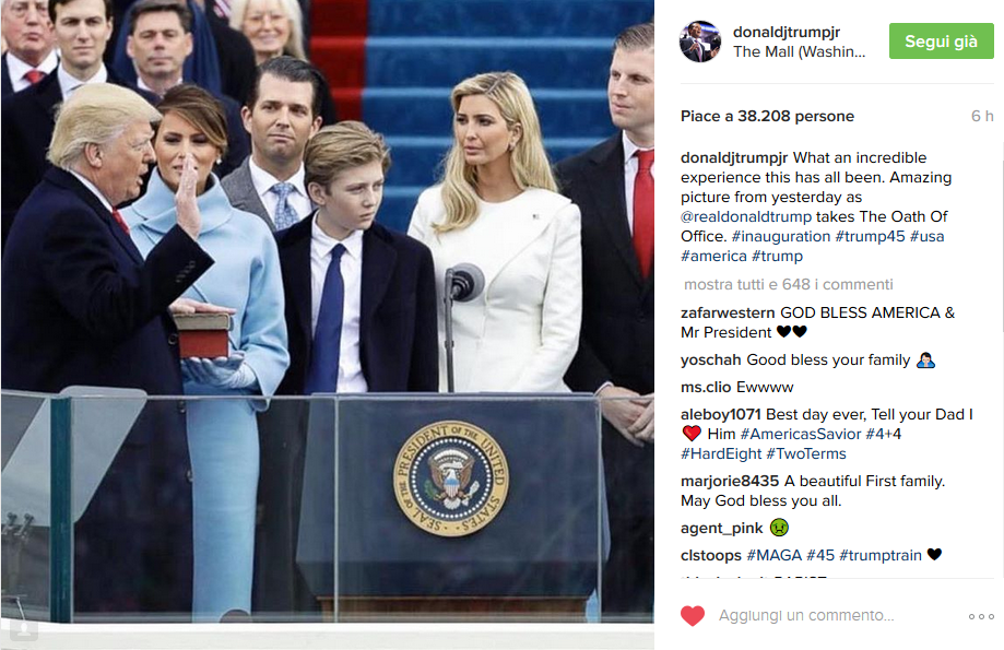 Melania e Donald Trump e i figli - Instagram