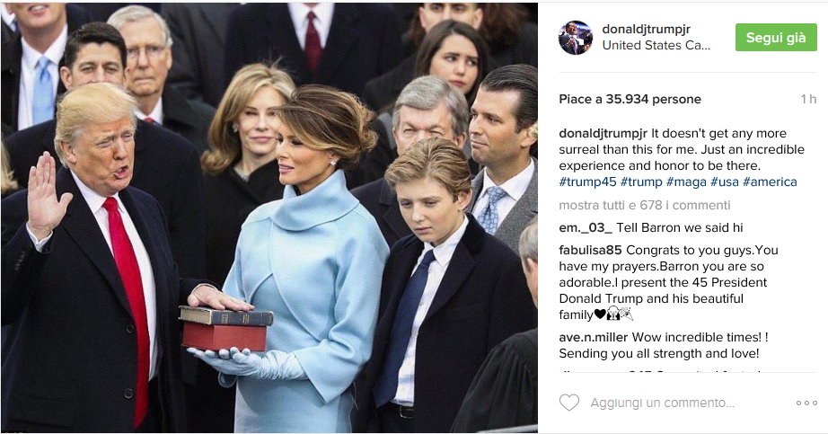Donald, Melania e Barron Trump - Instagram