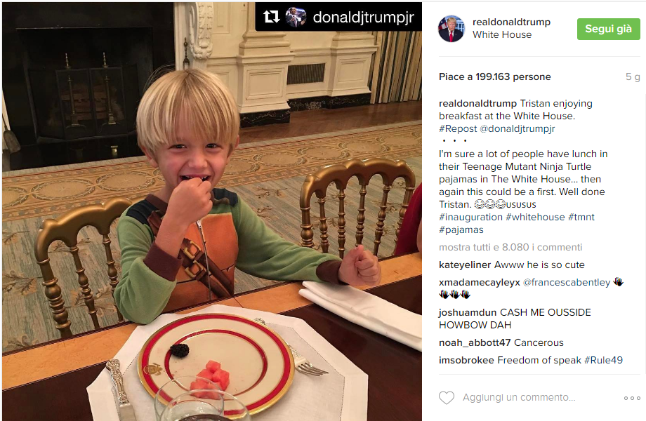 Tristan Trump alla Casa Bianca - Instagram