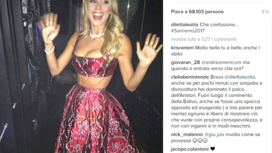 Diletta Leotta al Festivald di Sanremo - Instagram