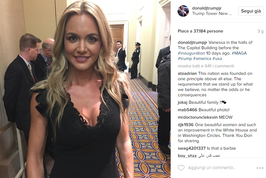 Vanessa Trump (moglie do Donald jr.) prima dell'Inauguration Day - Instagram