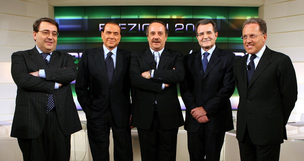 Roberto Napoletano, Silvio Berlusconi, Clementi Mimun, Romano Prodi e Marcello Sorgi