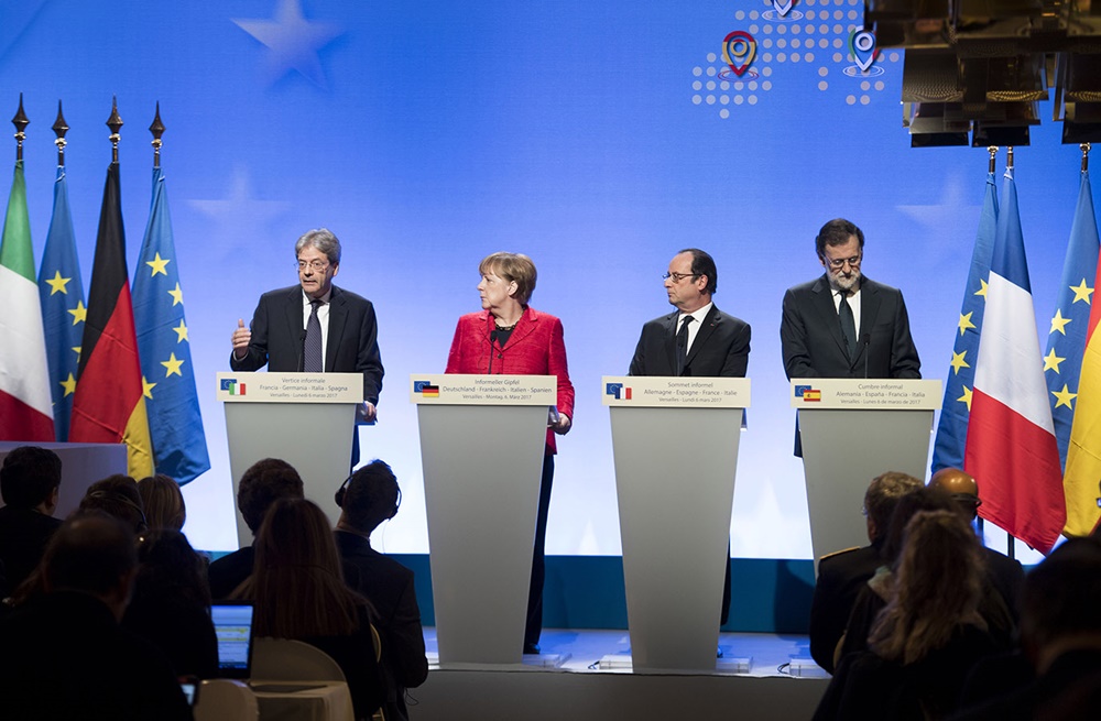Paolo Gentiloni, Angela Merkel, Francois Hollande e Mariano Rajoy