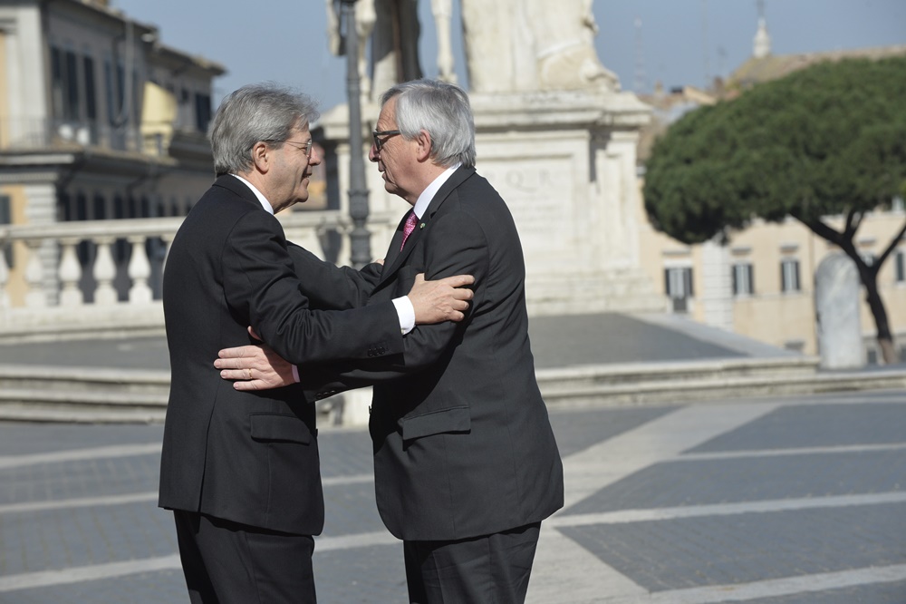 Jean-Claude Juncker (Presidente Commissione europea) e Paolo Gentiloni Roma