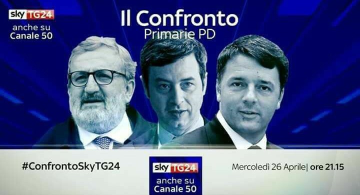 Primarie PD. Il confronto su sky tra Renzi, Emiliano e Orlando