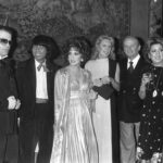 Karl Lagerfeld, Kenzo, Gina Lollobrigida, Francine Crescent (Palazzo Pecci Blunt, Roma, 1978)