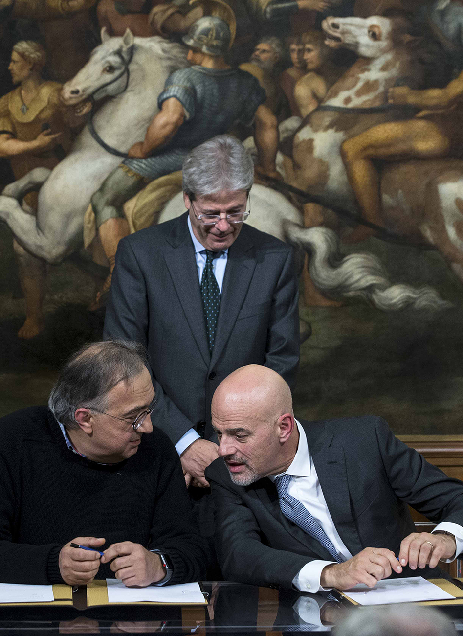 Paolo Gentiloni, Claudio Descalzi, Sergio Marchionne