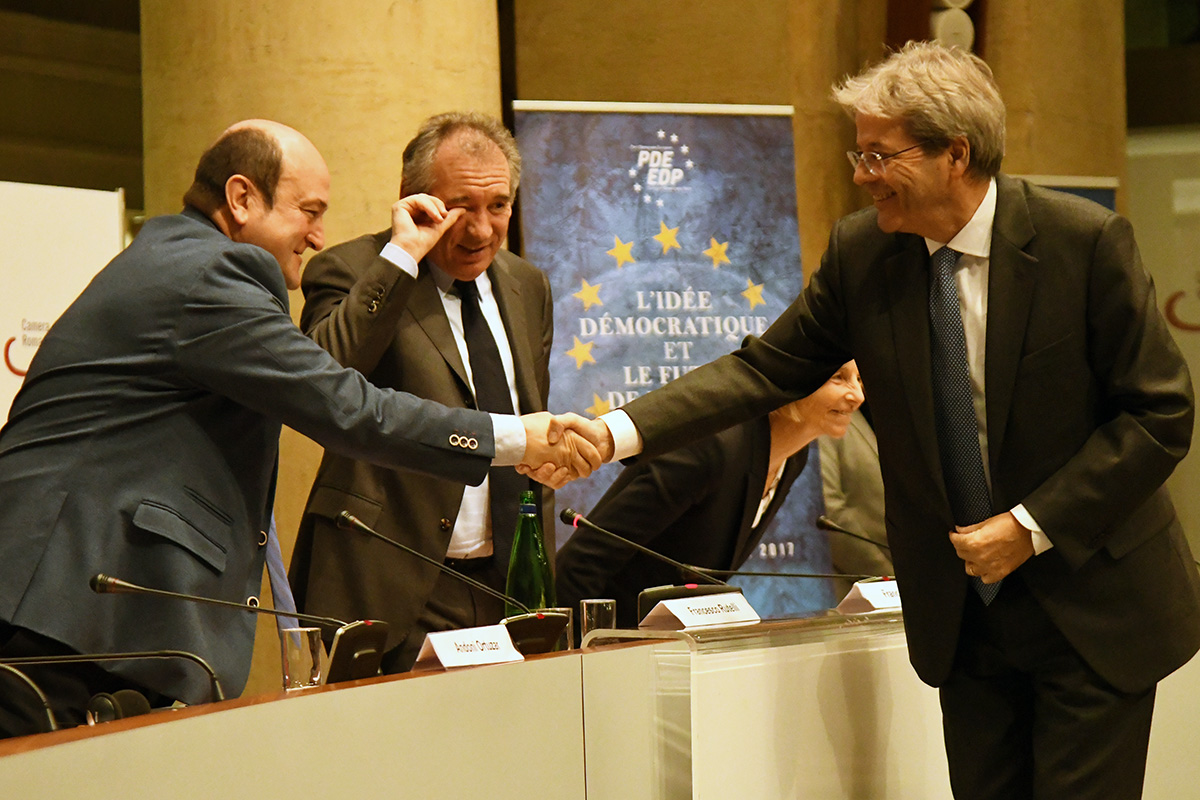 Andoni Ortuzar, François Bayrou e Paolo Gentiloni