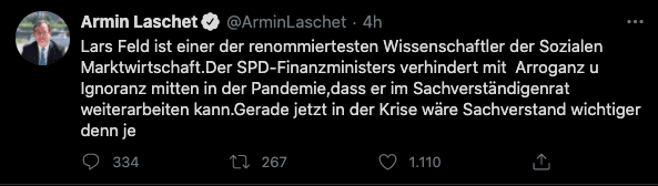 Tweet di Armin Laschet, capo della Cdu